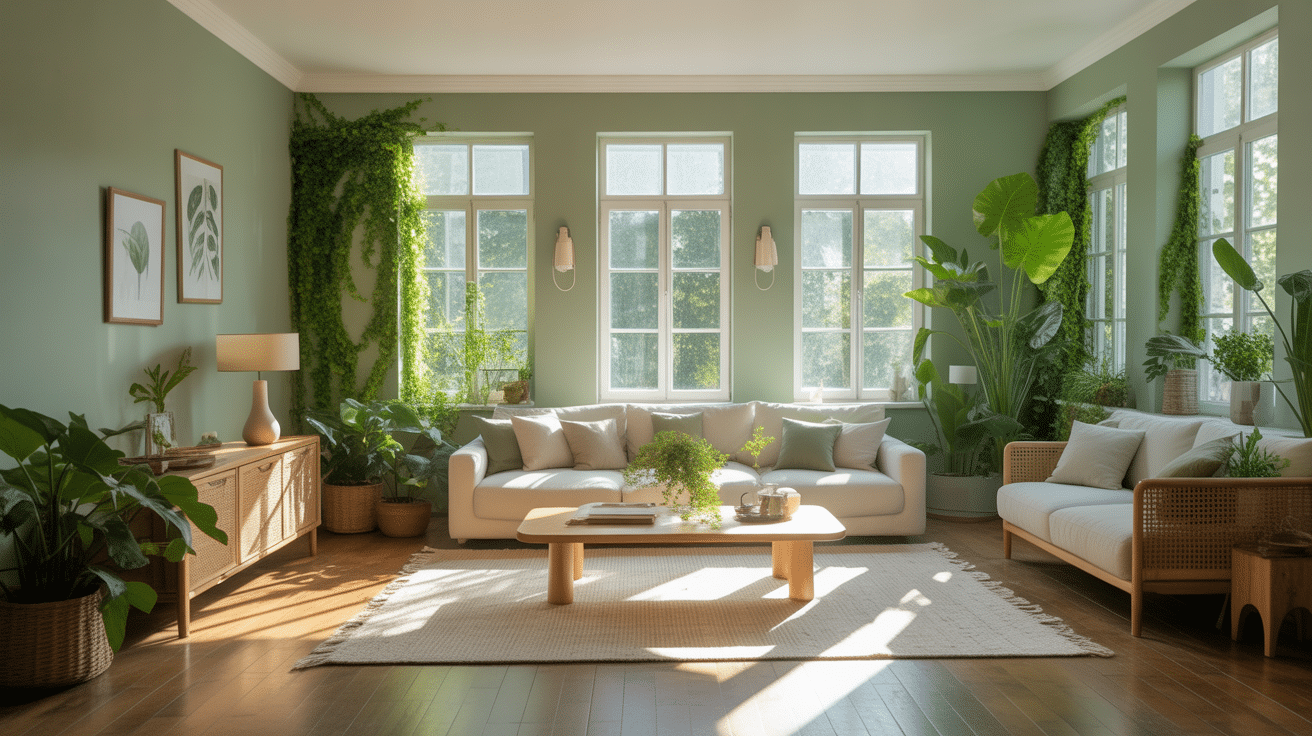 salon moderne lumineux plantes